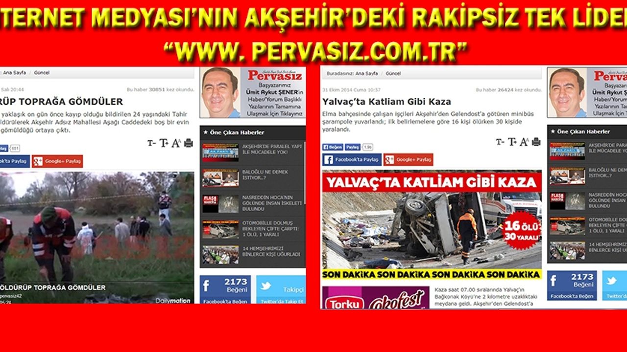 İNTERNET MEDYASI'NIN AKŞEHİR'DEKİ RAKİPSİZ TEK LİDERİ; 'WWW. PERVASIZ.COM.TR'