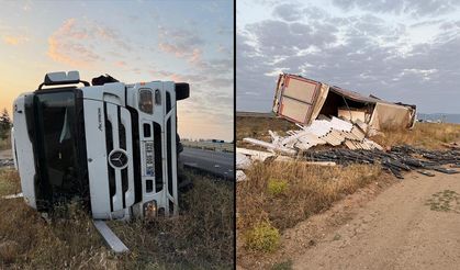Akşehir’de Tır Şarampole Yan Yattı