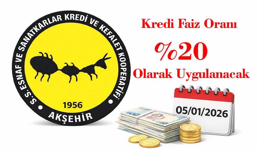 Akşehir Esnaf Kefalet’te Kredi Faiz Oranı %20 Olarak Uygulanacak